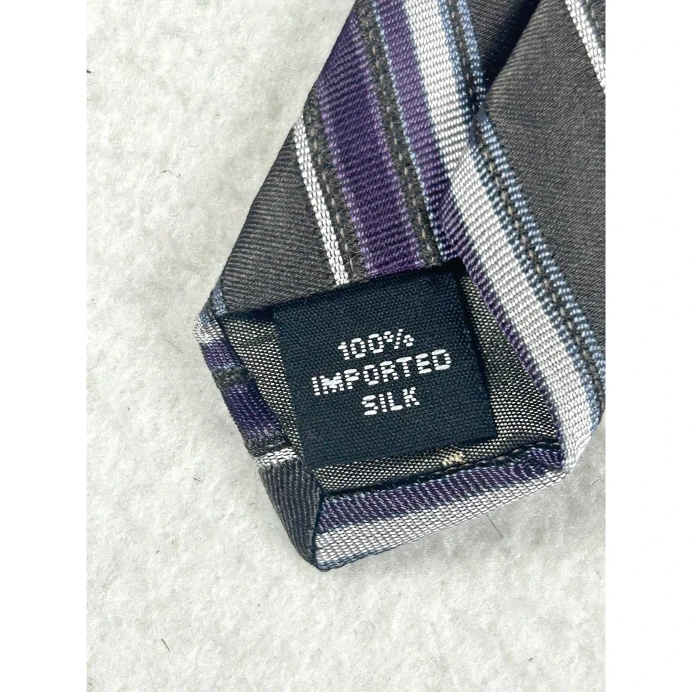 Calvin Klein Necktie Men OS Gray Purple Striped Professional Silk Tie